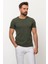 Duz Haki Rengi Slim Fit Bisiklet Yaka Basıc Erkek T-Shirt 3