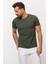Duz Haki Rengi Slim Fit Bisiklet Yaka Basıc Erkek T-Shirt 4