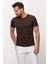 Duz Kahverengi Slim Fit Bisiklet Yaka Basıc Erkek T-shirt 1