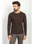 Desenli Kahverengi Slim Fit Bisiklet Yaka Uzun Kollu Erkek T-Shirt 3