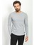 Desenli Gri Renk Slim Fit Bisiklet Yaka Uzun Kollu Erkek T-Shirt 3