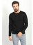 Düz Siyah Renk Slim Fit Bisiklet Yaka Uzun Kollu Basic Erkek T-Shirt 1