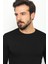 Düz Siyah Renk Slim Fit Bisiklet Yaka Uzun Kollu Basic Erkek T-Shirt 2