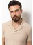 Desenli Bej Rengi Slim Fit Apaç Yaka Erkek T-Shirt 2