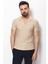 Desenli Bej Rengi Slim Fit Apaç Yaka Erkek T-Shirt 3