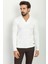 Desenli Beyaz Renk Slim Fit Apaç Yaka Uzun Kollu Erkek T-Shirt 4