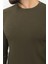 Düz Haki Rengi Slim Fit Bisiklet Yaka Uzun Kollu Basic Erkek T-Shirt 2