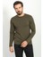 Düz Haki Rengi Slim Fit Bisiklet Yaka Uzun Kollu Basic Erkek T-Shirt 3