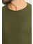 Desenli Haki Rengi Slim Fit Bisiklet Yaka Erkek T-Shirt 2