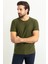 Desenli Haki Rengi Slim Fit Bisiklet Yaka Erkek T-Shirt 3