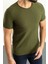 Desenli Haki Rengi Slim Fit Bisiklet Yaka Erkek T-Shirt 5