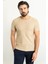 Desenli Bej Rengi Slim Fit Bisiklet Yaka Erkek T-Shirt 3
