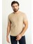 Desenli Bej Rengi Slim Fit Bisiklet Yaka Erkek T-Shirt 4