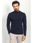 Düz Lacivert Renk Slim Fit Yarım Balıkçı Yaka Uzun Kollu Erkek T-Shirt 1