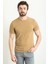 Kareli Desenli Bej Rengi Slim Fit Bisiklet Yaka Erkek T-Shirt 1