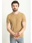 Kareli Desenli Bej Rengi Slim Fit Bisiklet Yaka Erkek T-Shirt 3