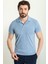 Kareli Desenli Mavi Renk Slim Fit Apaç Yaka Erkek T-Shirt 3