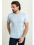 Desenli Mavi Renk Slim Fit Bisiklet Yaka Erkek T-Shirt 3