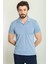 Kareli Desenli Mavi Renk Slim Fit Apaç Yaka Erkek T-Shirt 1