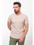 Desenli Bej Rengi Slim Fit Bisiklet Yaka Basic Erkek T-Shirt 1