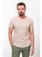 Desenli Bej Rengi Slim Fit Bisiklet Yaka Basic Erkek T-Shirt 3