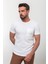 Desenli Ekru Rengi Slim Fit Bisiklet Yaka Basic Erkek T-Shirt 4