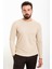 Düz Bej Slim Fit Bisiklet Yaka Uzun Kollu Erkek T-Shirt 1