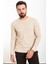 Düz Bej Slim Fit Bisiklet Yaka Uzun Kollu Erkek T-Shirt 3