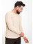 Düz Bej Slim Fit Bisiklet Yaka Uzun Kollu Erkek T-Shirt 4