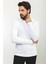 Düz Beyaz Renk Slim Fit Polo Yaka Uzun Kollu Erkek T-Shirt 3
