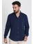 Düz Lacivert Renk Slim Fit Basic Keten Erkek Gömlek 2