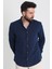 Düz Lacivert Renk Slim Fit Basic Keten Erkek Gömlek 4