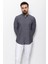 Düz Antrasit Rengi Slim Fit Basic Keten Erkek Gömlek 3