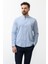 Düz Mavi Renk Slim Fit Hakim Yaka Basic Keten Erkek Gömlek 1