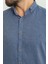 Düz Indigo Rengi Slim Fit Basic Keten Erkek Gömlek 2