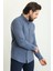 Düz Indigo Rengi Slim Fit Basic Keten Erkek Gömlek 3