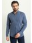 Düz Indigo Rengi Slim Fit Basic Keten Erkek Gömlek 4