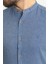 Düz Indigo Rengi Slim Fit Hakim Yaka Basic Keten Erkek Gömlek 2