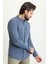 Düz Indigo Rengi Slim Fit Hakim Yaka Basic Keten Erkek Gömlek 3