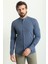 Düz Indigo Rengi Slim Fit Hakim Yaka Basic Keten Erkek Gömlek 4
