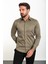 Düz Haki Rengi Slim Fit Polikort Yaka Klasik Erkek Gömlek 4