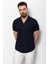 Duz Lacivert Renk Slim Fit Apaç Yaka Kısa Kollu Erkek Gömlek 1