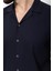 Duz Lacivert Renk Slim Fit Apaç Yaka Kısa Kollu Erkek Gömlek 2