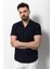 Duz Lacivert Renk Slim Fit Apaç Yaka Kısa Kollu Erkek Gömlek 3