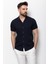 Duz Lacivert Renk Slim Fit Apaç Yaka Kısa Kollu Erkek Gömlek 4