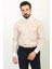 Çizgili Bej Rengi Slim Fit Bebe Yaka Klasik Erkek Gömlek 1