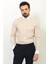 Çizgili Bej Rengi Slim Fit Bebe Yaka Klasik Erkek Gömlek 3