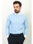 Çizgili Mavi Renk Slim Fit Bebe Yaka Klasik Erkek Gömlek 3