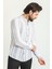 Çizgili Beyaz Renk Slim Fit Hakim Yaka Uzun Kollu Erkek Gömlek 3