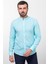 Desenli Yeşil Renk Slim Fit Hakim Yaka Uzun Kollu Keten Erkek Gömlek 1